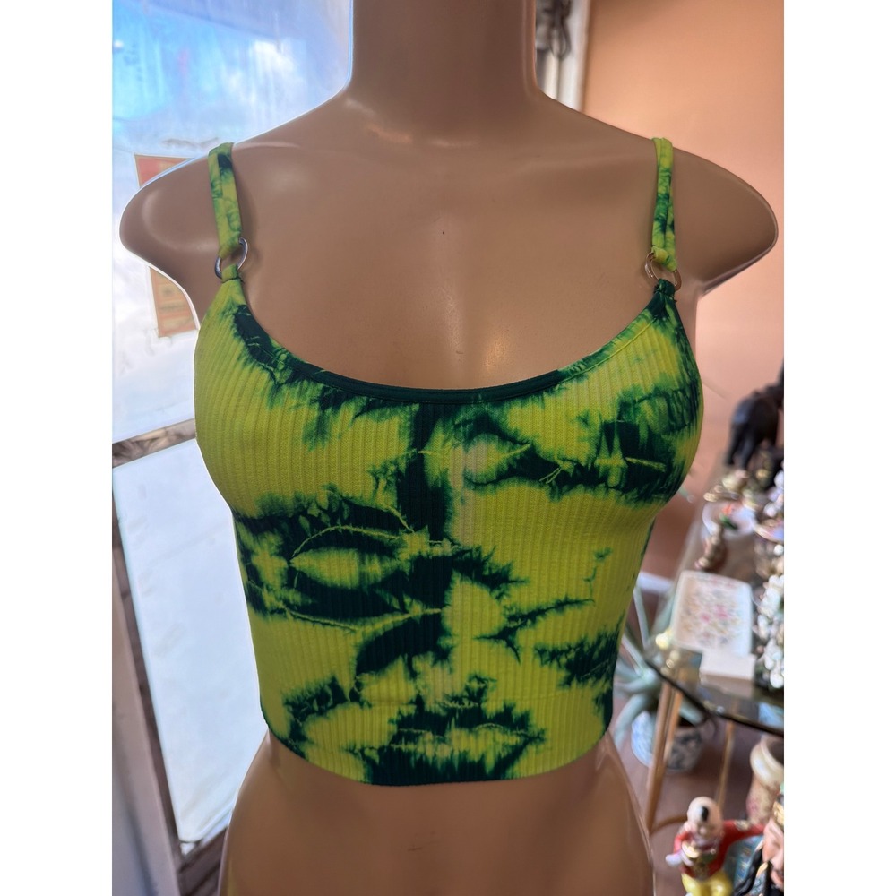 Bombshell Sportswear Ribbed Tie Dye Crop Top Lime Green Athleisure Camisole